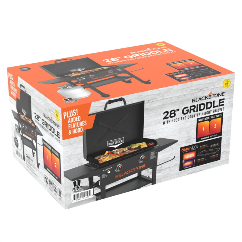Blackstone 2-Burner 28” Propane Griddle with Hood and Omnivore Griddle Plate - Image 4