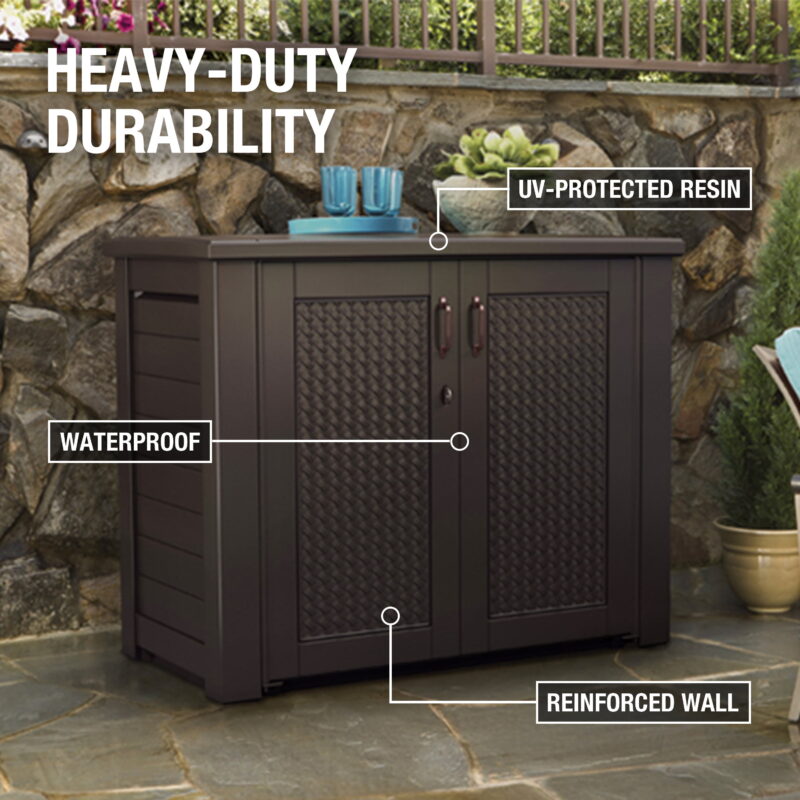 Rubbermaid Patio Chic Outdoor Resin Storage Cabinet, 123 Gallons, Dark Teak - Image 6