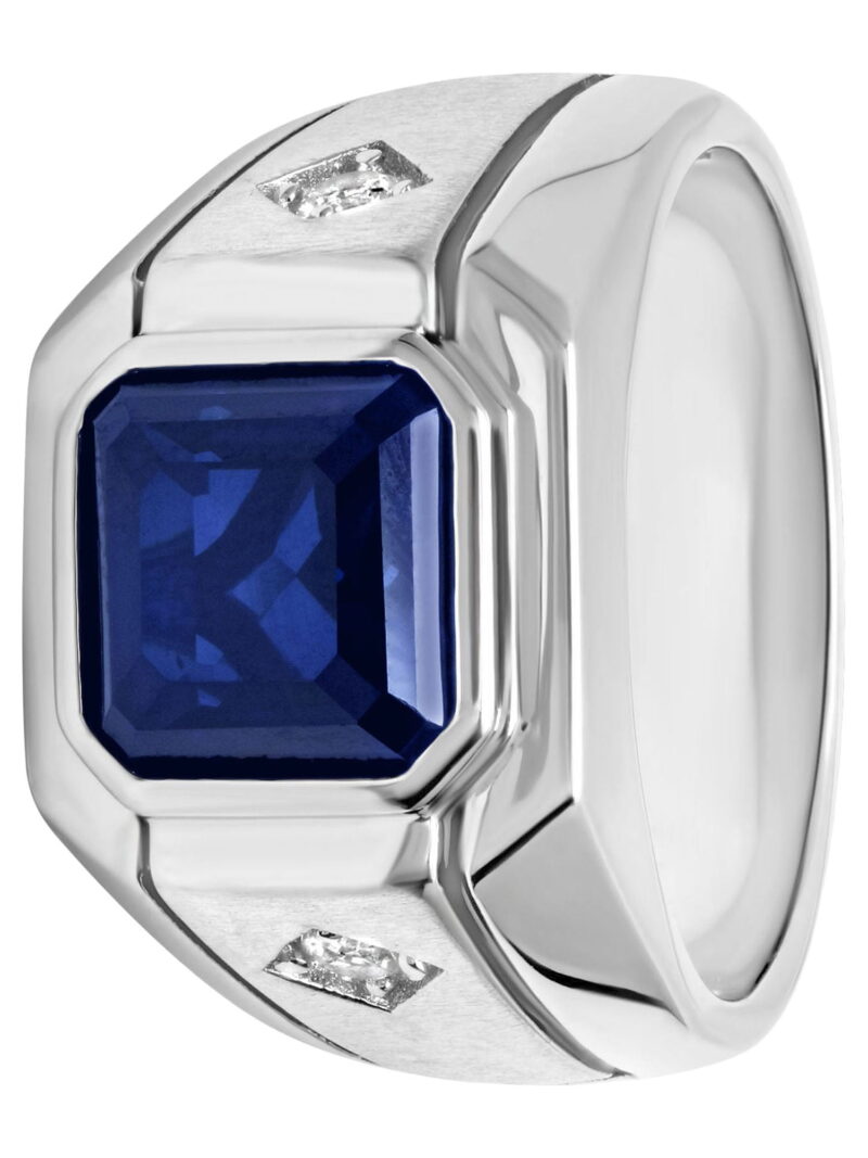 Mens .925 Sterling Silver Square-Cut Blue Sapphire Gemstone Ring - Image 2