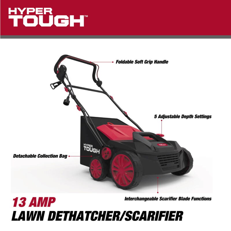 Hyper Tough 15" 13Amp Corded Electric Push Dethatcher/Scarifier Walk-Behind Lawn Mower - Image 5