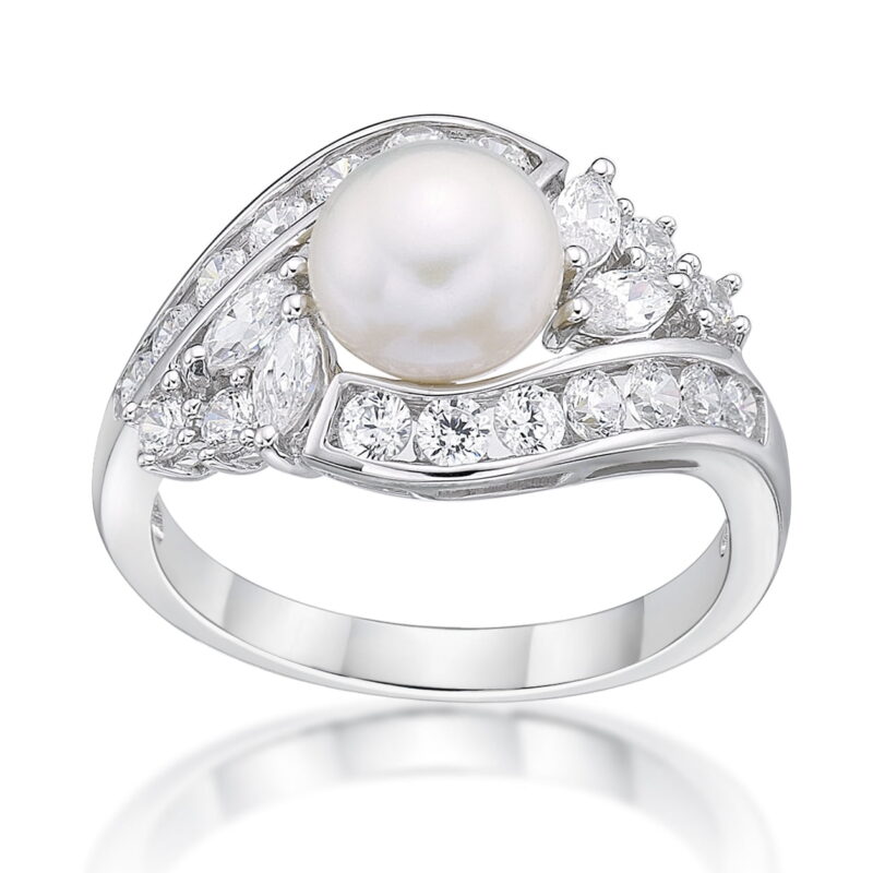 Jay Heart Designs 925 Sterling Silver Fancy Freshwater Pearl with Simulated White Diamond accent Ring - Image 2