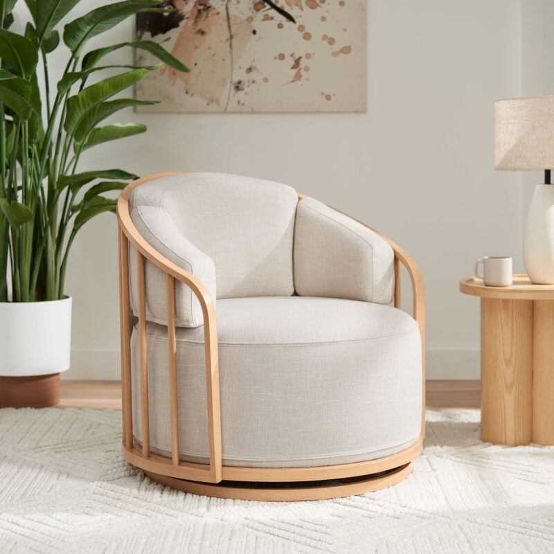 Better Homes & Gardens Lillian Swivel Birdcage Accent Chair, Cream Linen - Image 3