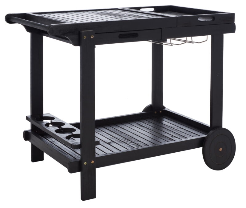 SAFAVIEH Orland Outdoor Patio Adjustable Tea Trolley, Black - Image 4