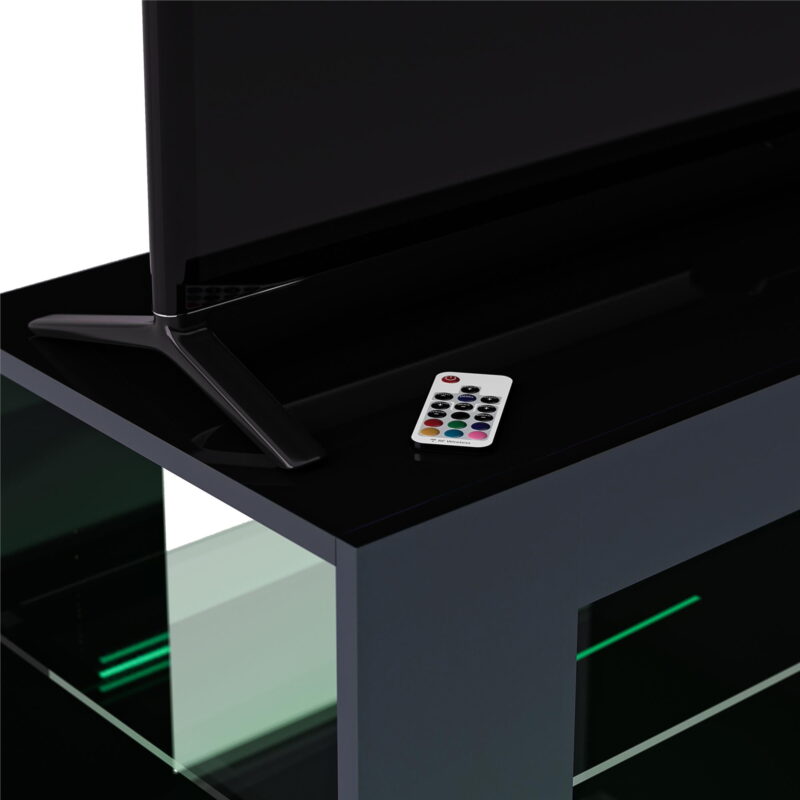 NTense LED TV Stand with Glass Shelves for TVs up to 55", Black Gloss - Image 5