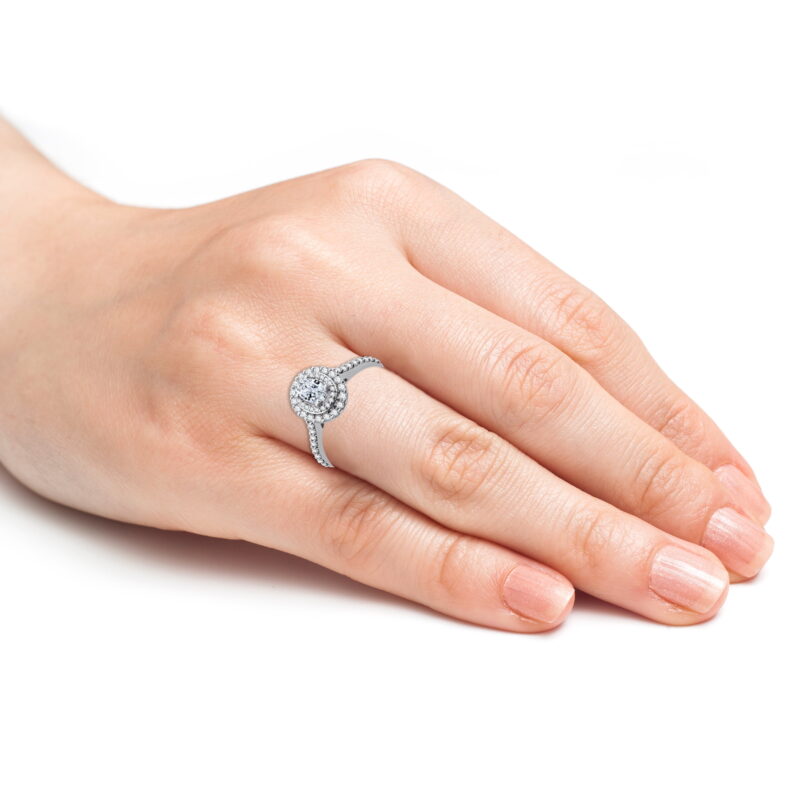 Brilliance Fine Jewelry 1 CTW Lab Grown Diamond Women's Oval Double Halo Bridal Ring Sterling Silver - Image 5