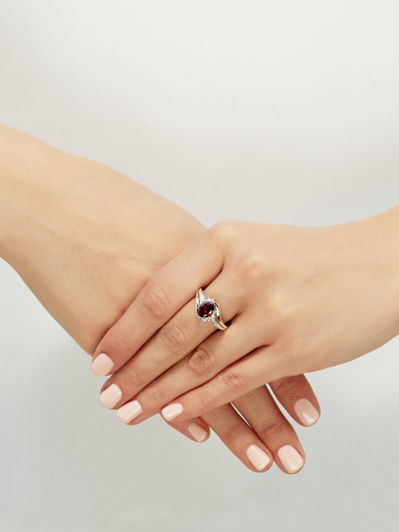 Brilliance Fine Jewelry Red Garnet Diamond Accent Ring in Sterling Silver and 10K Yellow Gold - Image 3