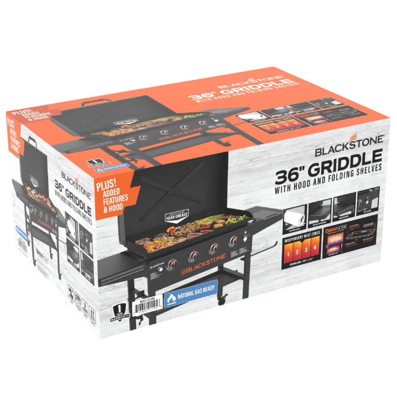 Blackstone Original 4-Burner 36" Natural Gas Omnivore Outdoor Griddle with Hood and Folding Side Shelves - Image 3