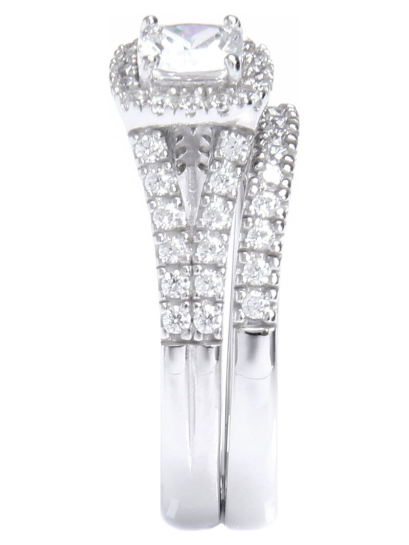 Brilliance Fine Jewelry Cushion Cut Simulated Diamond Engagement Ring Set in Sterling Silver - Image 3