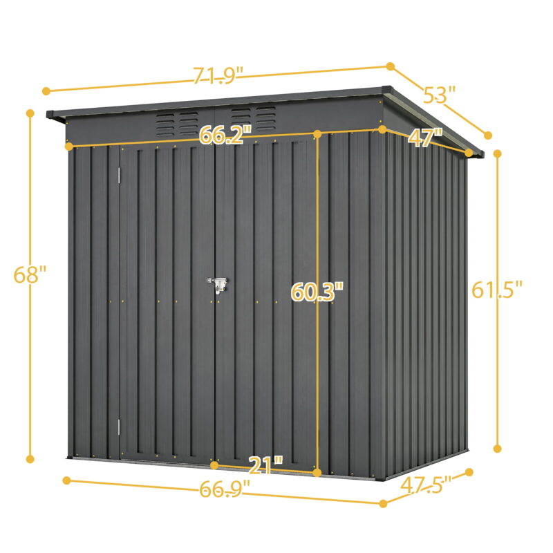 Aukfa Outdoor Storage Shed,6 x 4 ft Metal Sheds w/ Lockable Doors for Garden, Backyard,Black - Image 3