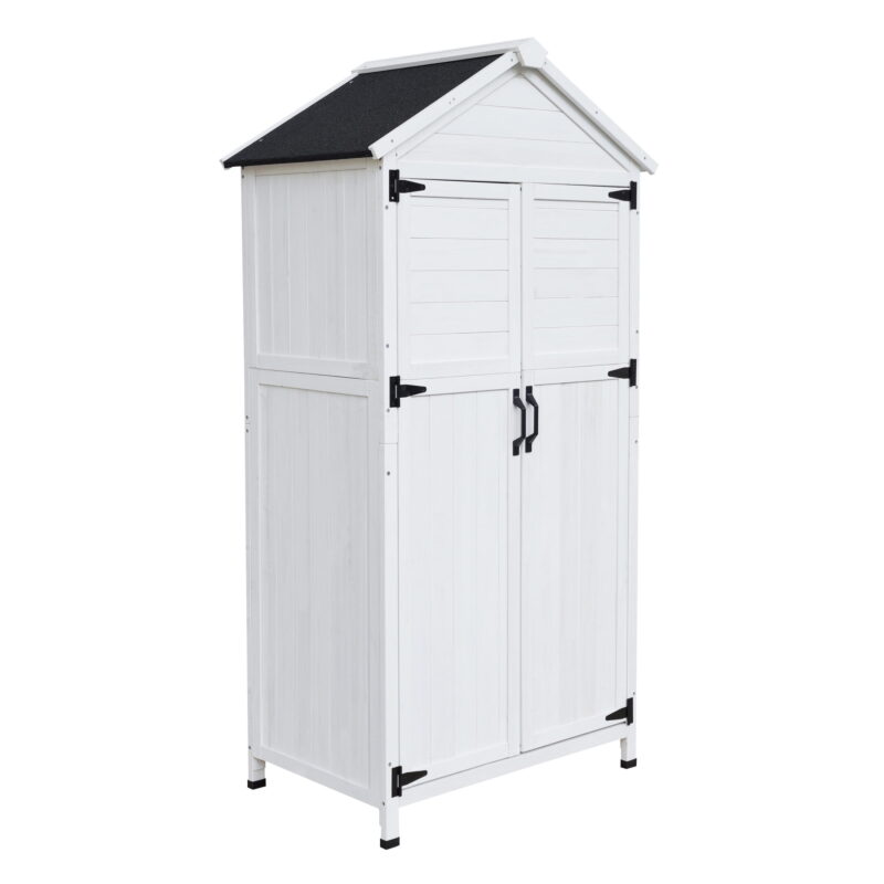 Christopher Knight Home Fir Wood Outdoor Storage Shed with Double Doors, Garden Tool Organizer, White - Image 2