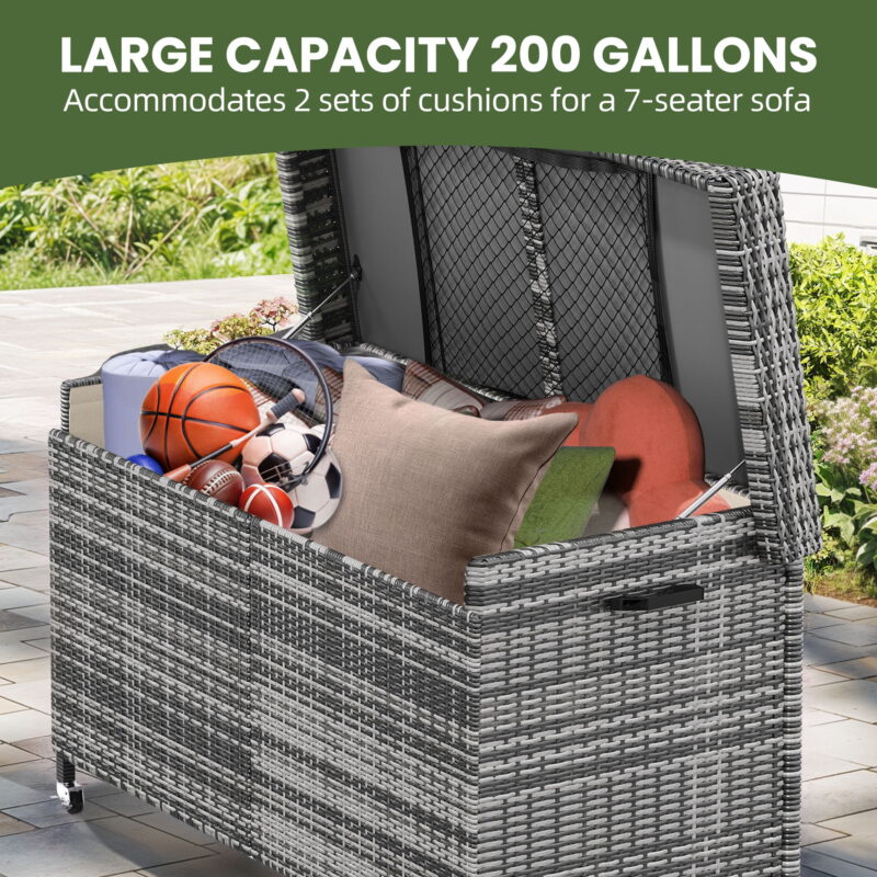 Uforic 200 Gal Large Outdoor Storage Box with Wheels, All-Weather Rattan Cabinet for Patio/Pool, Gray - Image 4