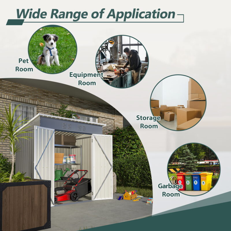 Aukfa Outdoor Storage Shed,6 x 4 ft Metal Sheds w/ Lockable Doors for Garden, Backyard,Gray - Image 5