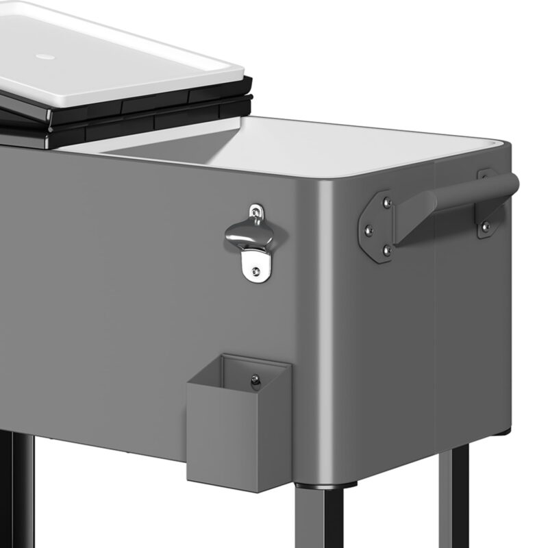 Uforic 80 Quart Rolling Ice Chest Cooler Cart,Outdoor Portable Beverage Cart, with Bottle Opener, Storage Shelf & Drain, Gray - Image 5