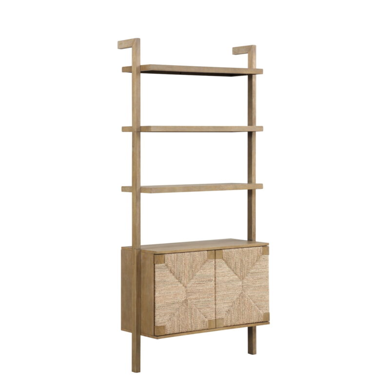Nathan James Beacon 3-Shelf Solid Wood Bookshelf with Storage Cabinet, Bohemian Wall Mounted Shelf with Seagrass Door Fronts - Image 6