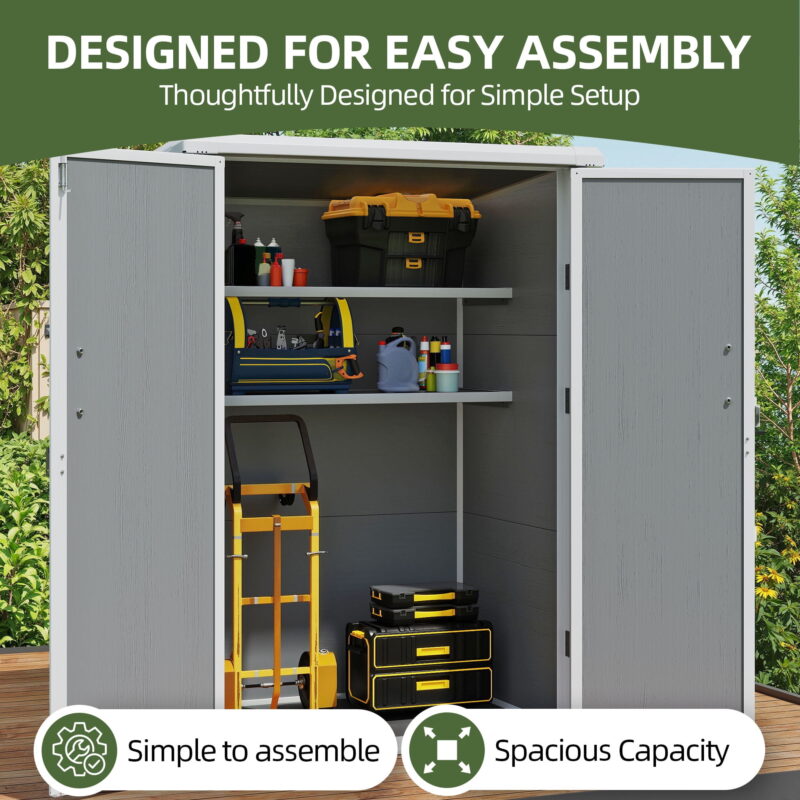 Uforic 60 Cu.Ft Outdoor Storage Shed, Weatherproof Tall Plastic Cabinet w/ Shelves, Lockable, Gray - Image 6