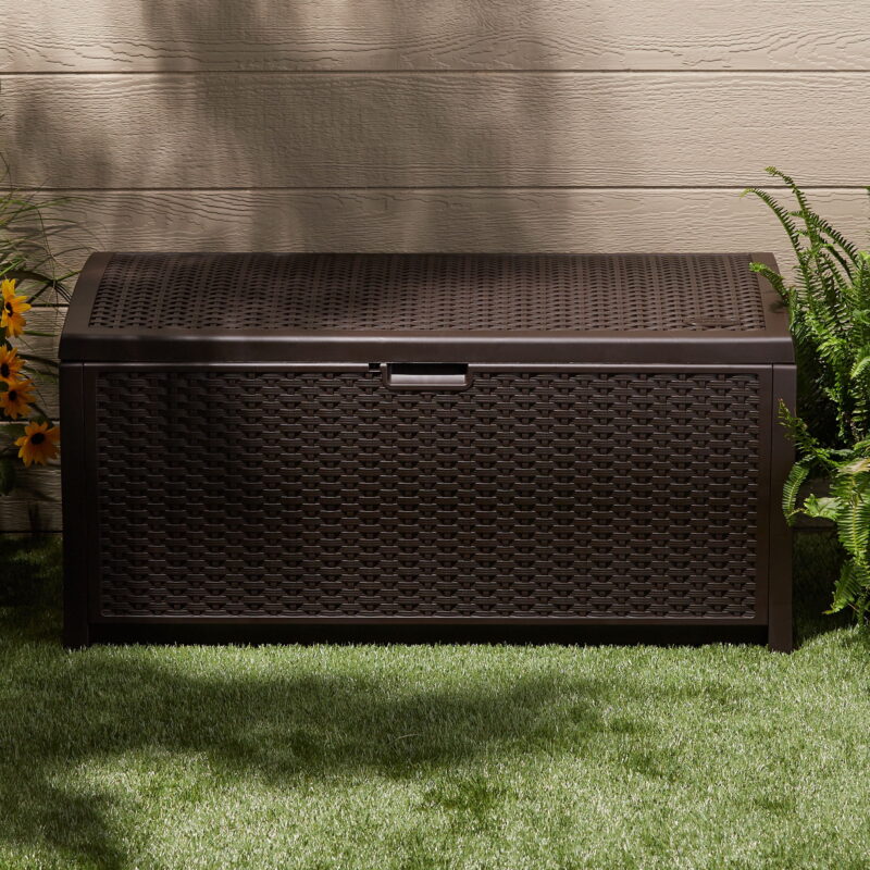 Suncast 73-Gal. Weather-Resistant Resin Outdoor Deck Storage Box and Bench, Mocha Brown - Image 7