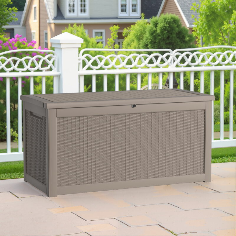 MAYEERTY 260 Gallon Outdoor Deck Box, Large Capacity Storage Box for Patio Furniture Cushions, Pillow with Wheels, Light Brown - Image 7