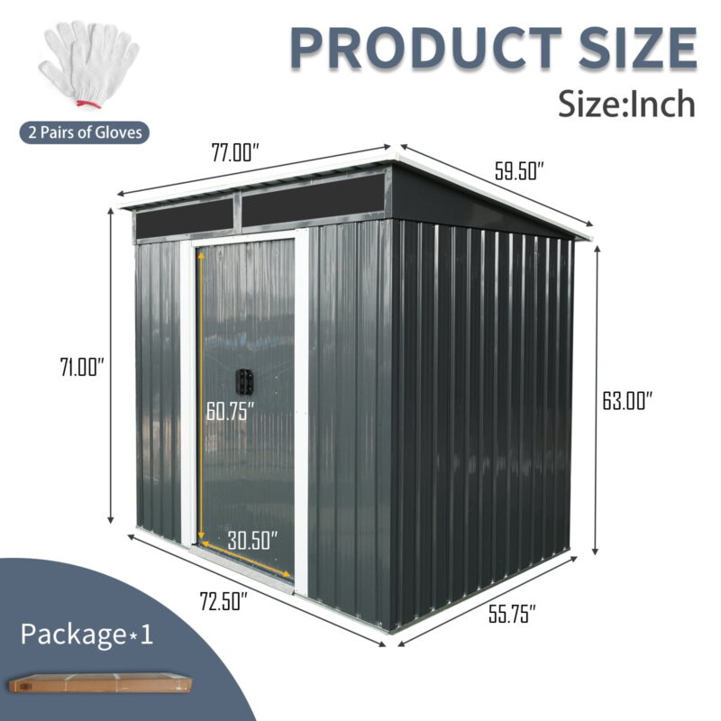 Alvantor 6 x 5 Ft Outdoor Storage Shed Metal Garden Shed with Sliding Doors and Transparent plate for Backyard, Garden Black - Image 2