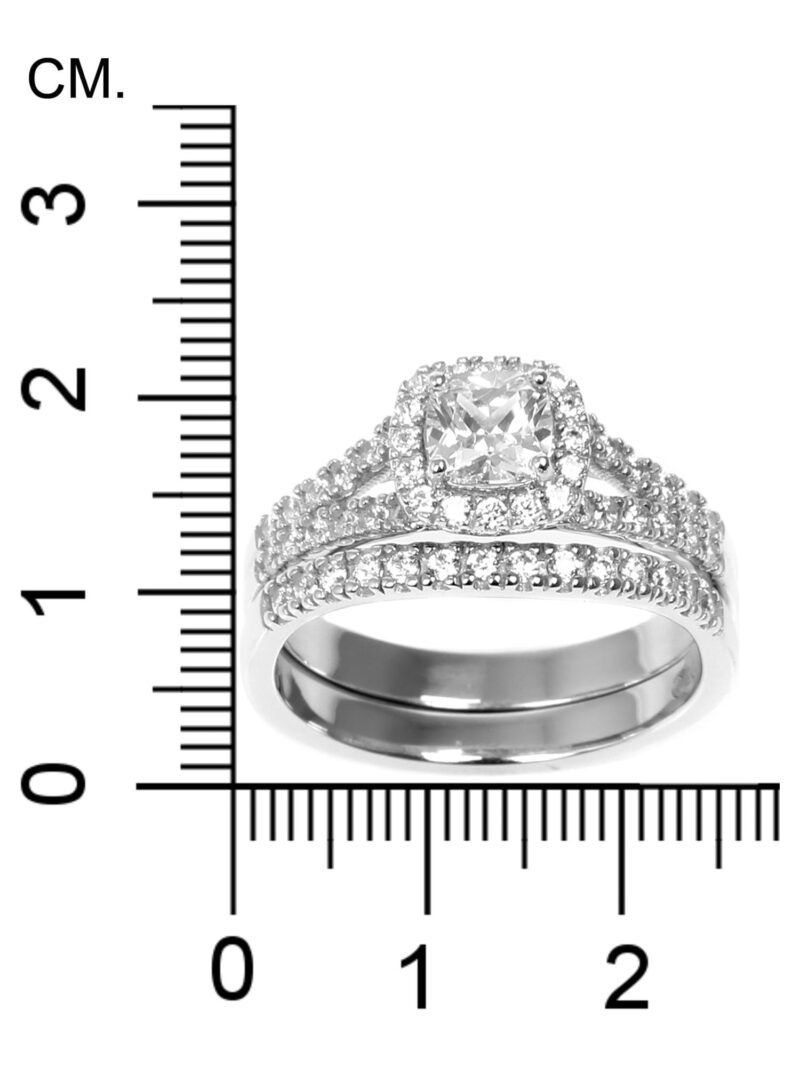 Brilliance Fine Jewelry Cushion Cut Simulated Diamond Engagement Ring Set in Sterling Silver - Image 4
