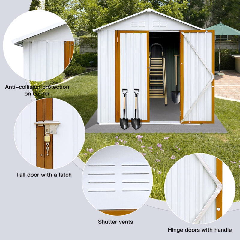 Outdoor Storage Garden Sheds 6FTx4FT Apex Roof Lockable Doors for Backyard White+Yellow - Image 2