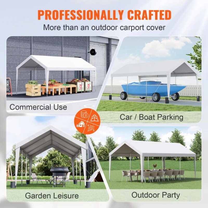 KFFKFF Carport Car Canopy Garage Shelter Tent 10x20ft with 8 poles for car boat - Image 5