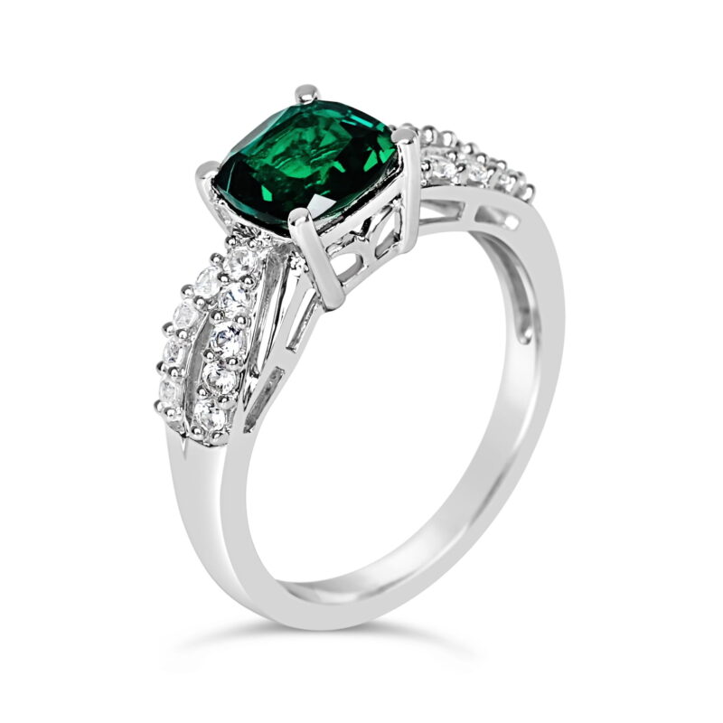 Jay Heart Designs 925 Sterling Silver Created Emerald and Created White Sapphire Ring - Image 4