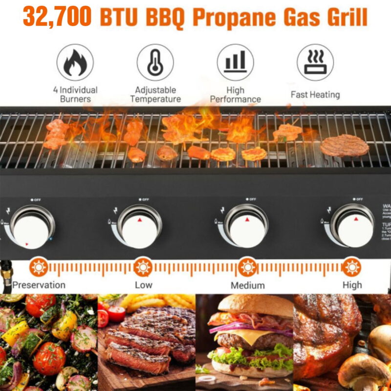 Vebreda 4-Burner 30" Griddle Propane Gas Grill, Black - Image 3
