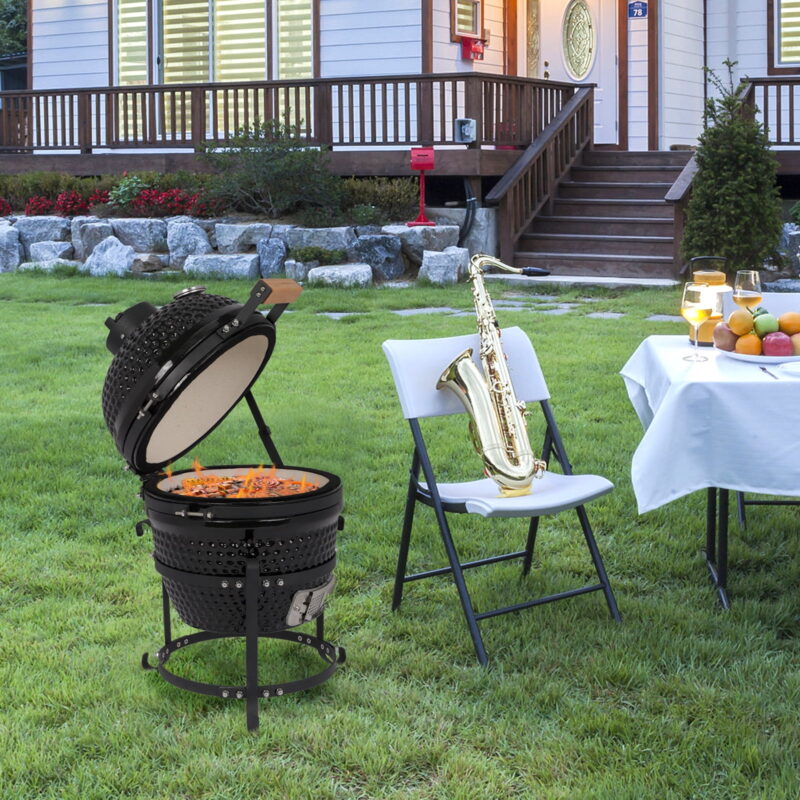 13in Round Ceramic Charcoal Grill Black - Image 4