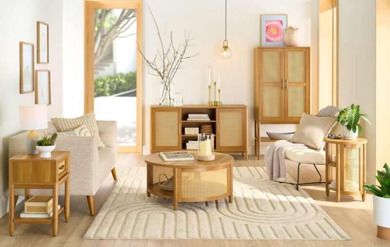 Better Homes & Gardens Springwood Caning Storage Accent Cabinet, Light Honey Finish - Image 3