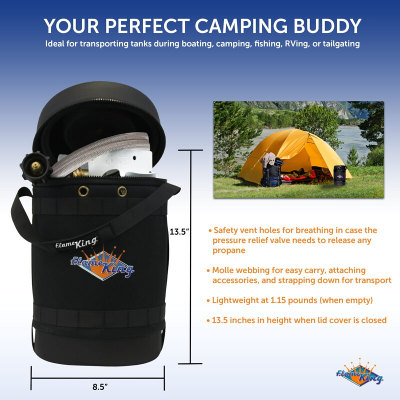 Flame King Gas Hauler Pro Kit - Insulated Protective Carry Case, 5lb Propane Tank with Built-in Gauge and 5-ft Adapter Hose for Camping and Outdoor Adventures - Image 6