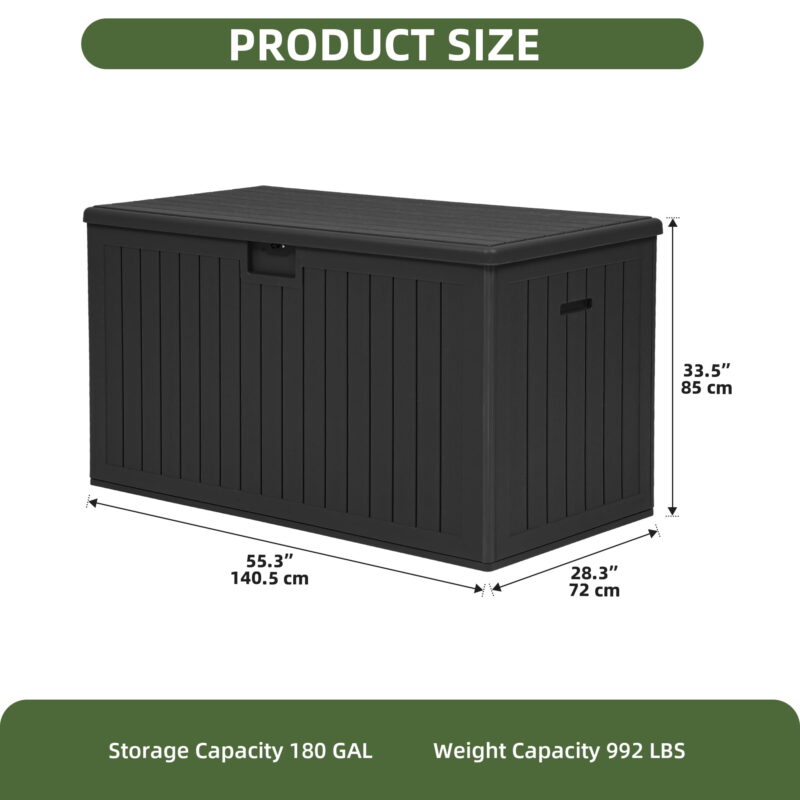Uforic 180 Gallon Extra Large Outdoor Deck Box, Double-Wall Resin Storage Box with Flexible Divider, Lockable,‎Weatherproof,Black - Image 2