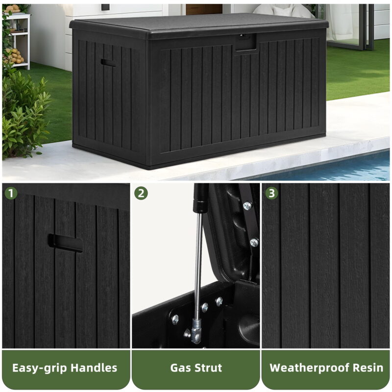 Uforic 150 Gallon Large Outdoor Deck Box, Double-Wall Resin Storage Box with Side Handles, Waterproof & Lockable,Black - Image 4