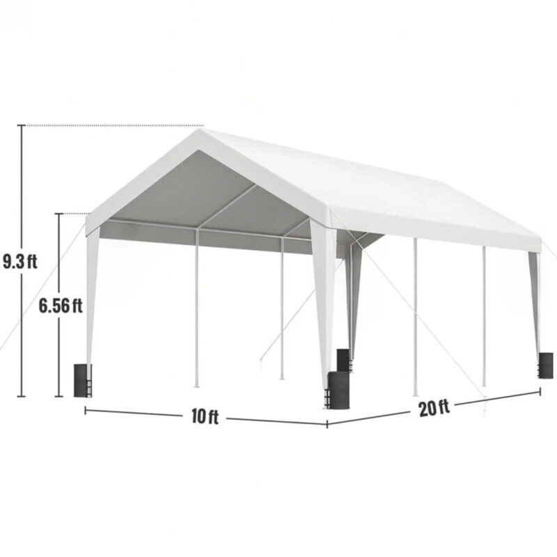BENTISM Carport Car Canopy Garage Shelter Tent 10x20ft with 8 Poles for Auto Boats - Image 2
