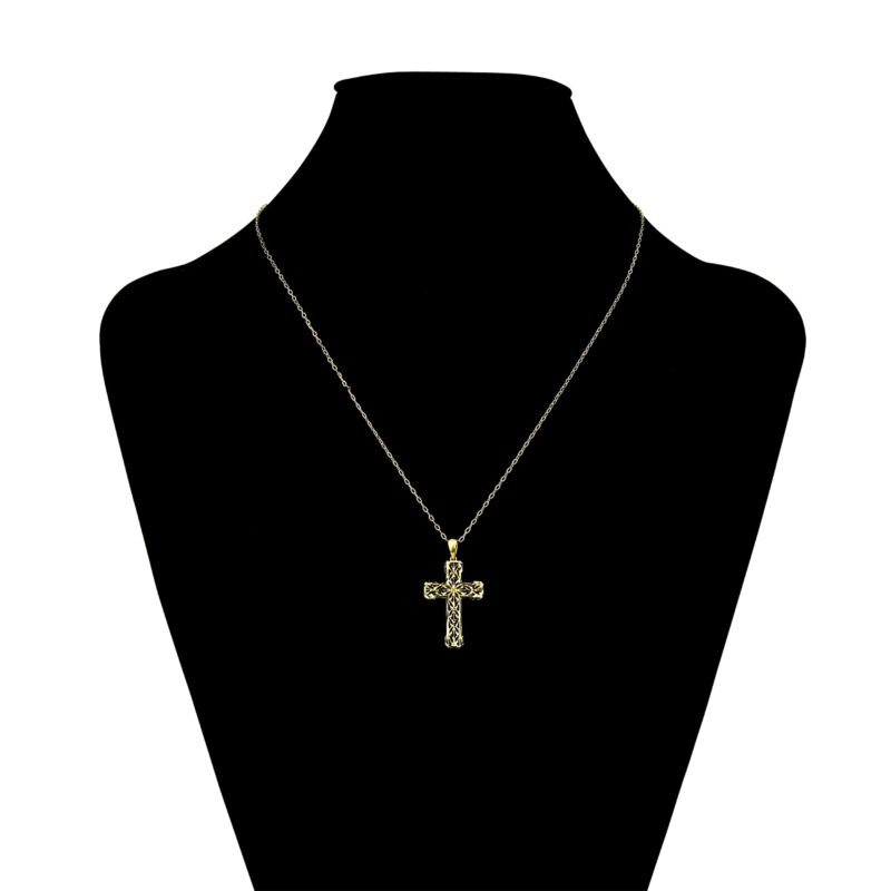 Brilliance Fine Jewelry 10KT Yellow Gold Filigree Cross Pendant with 18" Gold Filled Chain - Image 3