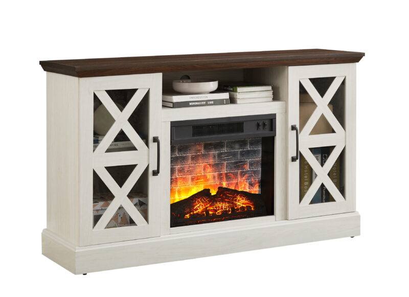 Mainstays Farmhouse Fireplace TV Stand for TVs up to 55", off White/Walnut - Image 5
