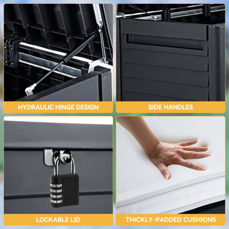 Dextrus Outdoor 120 Gallon Resin Deck Box, Black - Image 4