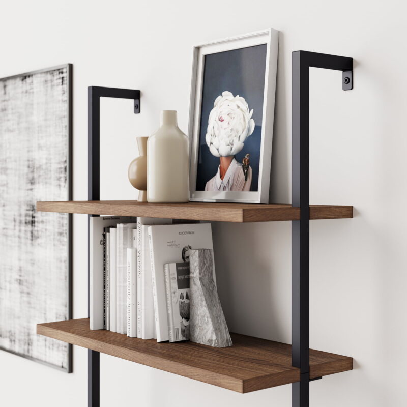 Nathan James Theo 6-Shelf Tall Bookcase Wall Mount Bookshelf Natural Wood Industrial Metal Frame Reclaimed Oak/Black - Image 5