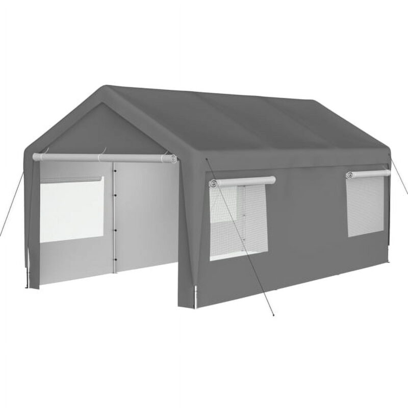 10x20 Heavy Duty Steel Canopy Tent with Roll-up Ventilated Windows, Garage Carport with Removable Sidewall & Doors, Gray - Image 6