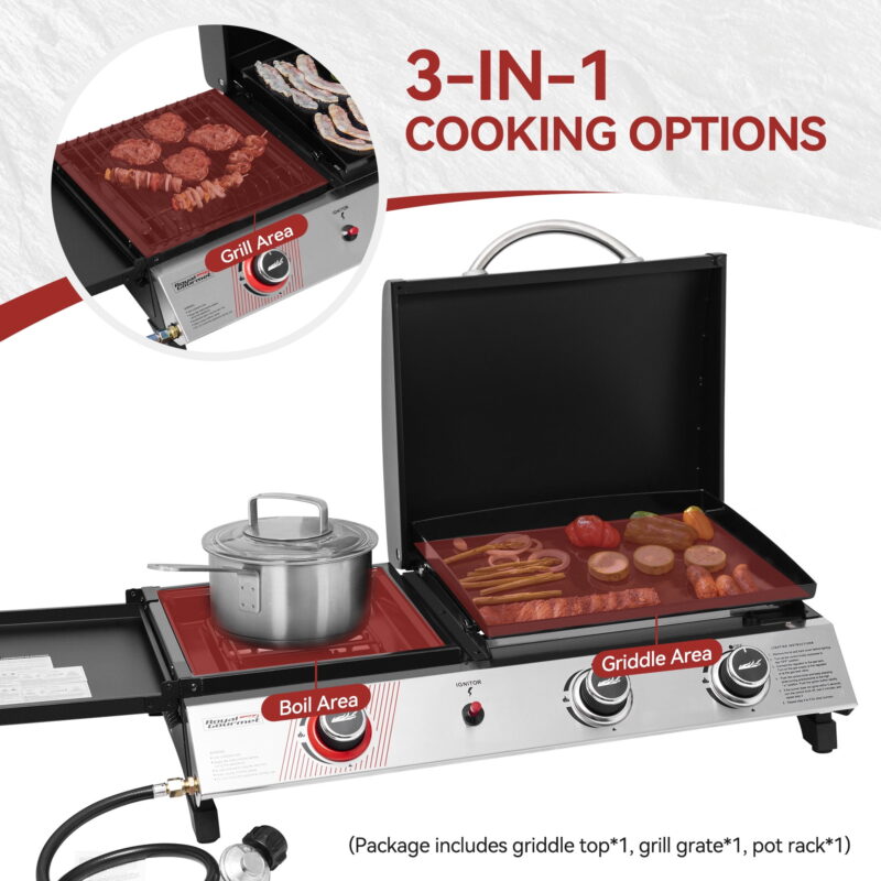 Royal Gourmet 3-Burner Portable Gas Griddle with Side Burner, PD1305H - Image 4