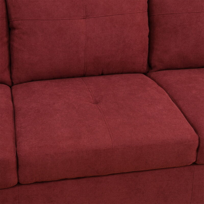 Hommoo L Shaped Couch Set Sectional Sofa Set, Flannel Living Room Furniture Sets, 4-Seat Couches and Sofa Set for Home, Apartment, Dorm, Red(No Ottoman) - Image 3