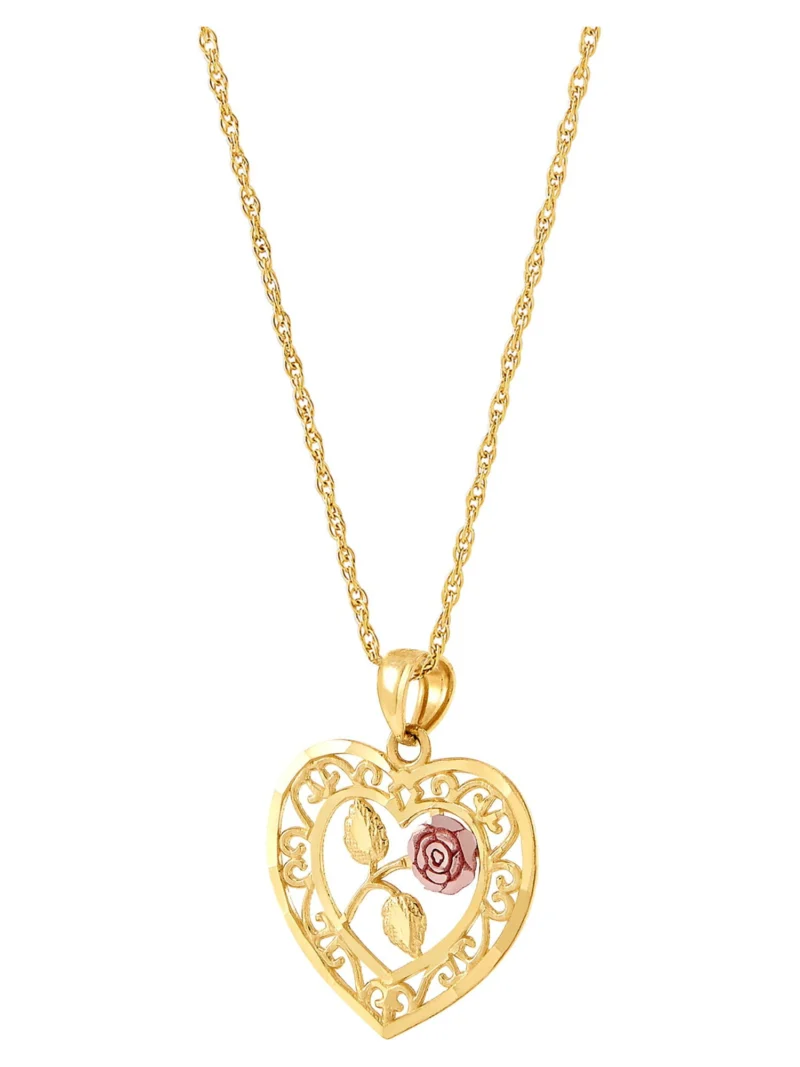 Brilliance Fine Jewelry 10K Two-Tone Gold Heart Flower on GoldFilled Necklace,18" - Image 2