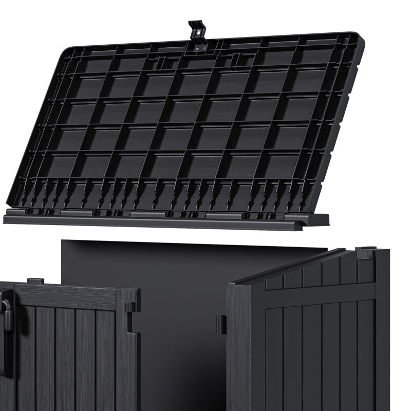 UFORIC Horizontal Resin Storage Shed with Lockable Door, Floor, Locking Latch, Tool Organizer - Image 7