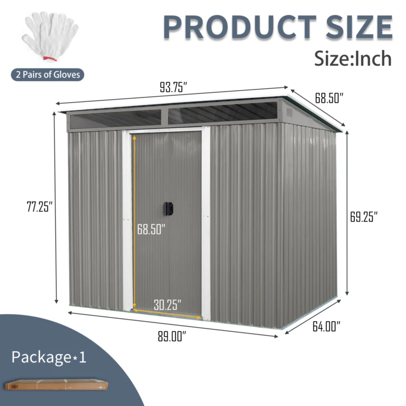 Alvantor Outdoor Storage Shed 8 x 6 Ft Metal Garden Shed with Sliding Doors and Transparent plate for Backyard, Garden White - Image 2