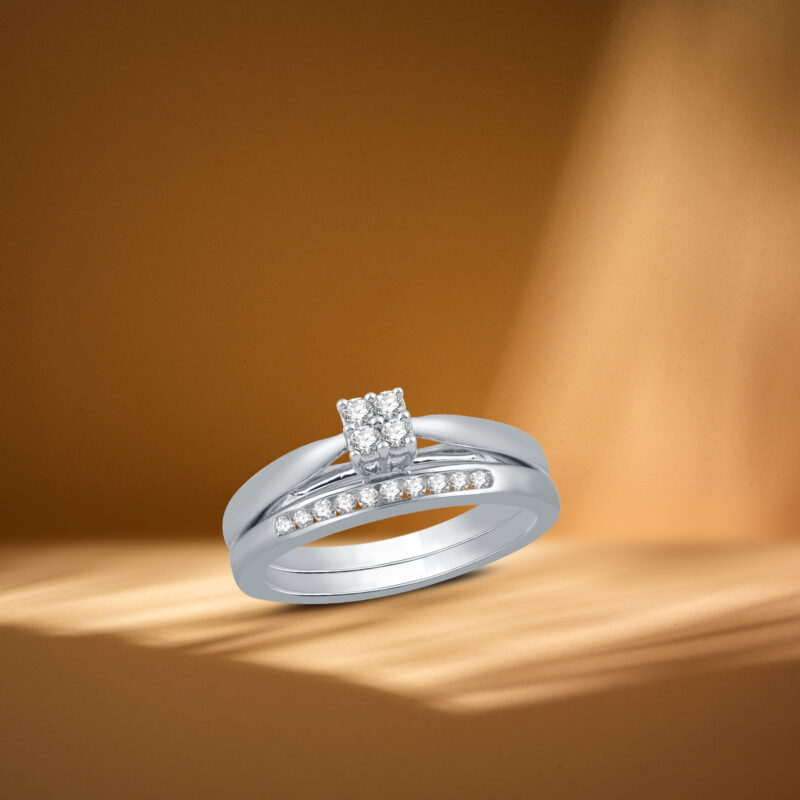 Forever Bride 1/5 CTTW Round Diamond Women's Sterling Silver Quad Solitaire Bridal Set - Image 4