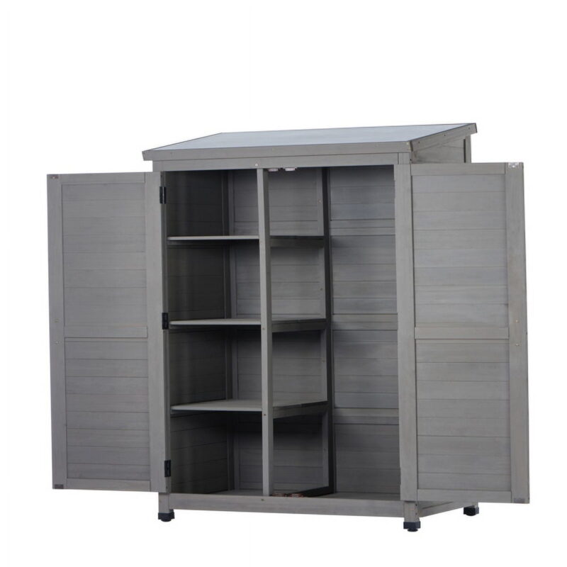 Outdoor Storage Cabinet and Metal Top,Garden Storage Shed,Outdoor 68 Inches Wood Tall Shed for Yard and Patio - Image 3