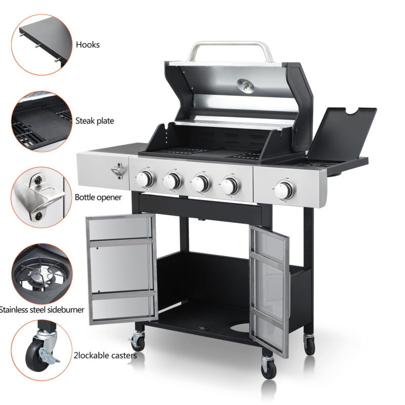 Miniyam 4 Burners BBQ Propane Gas Grill with Side Burner for Outdoor Barbecue, 46790 BTU Output - Image 2