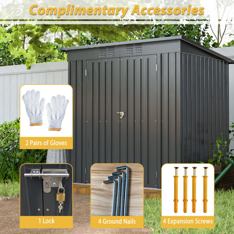 Aukfa Outdoor Storage Shed,6 x 4 ft Metal Sheds w/ Lockable Doors for Garden, Backyard,Black - Image 2