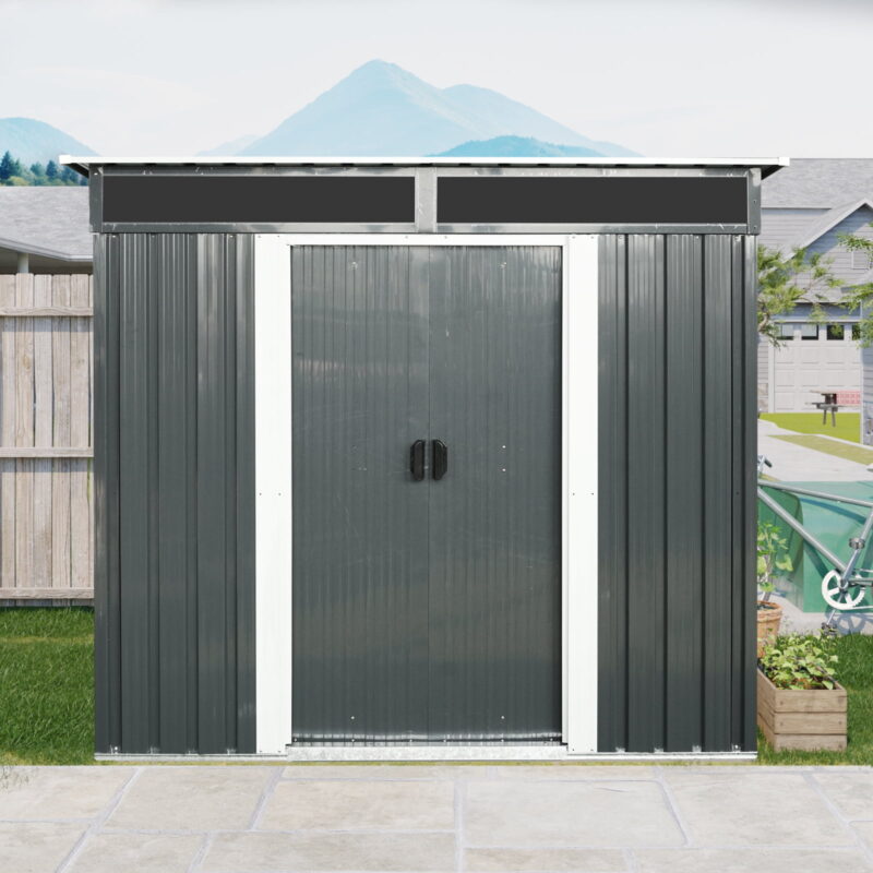 Alvantor 6 x 5 Ft Outdoor Storage Shed Metal Garden Shed with Sliding Doors and Transparent plate for Backyard, Garden Black - Image 6