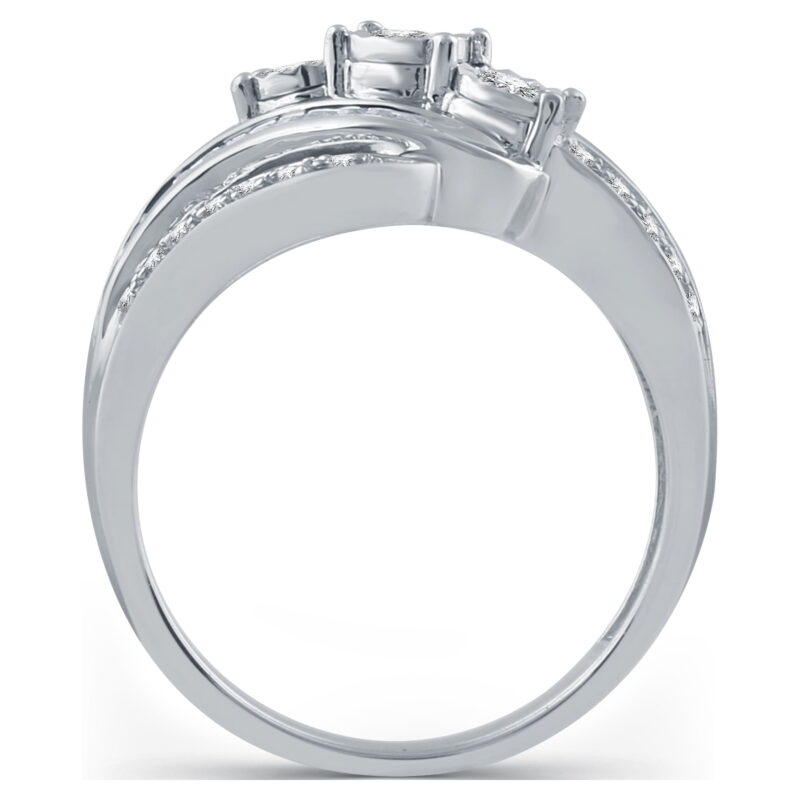 Brilliance Fine Jewelry 1/4 CTTW Round & Baguette Diamond Sterling Silver Women's Statement Ring - Image 4