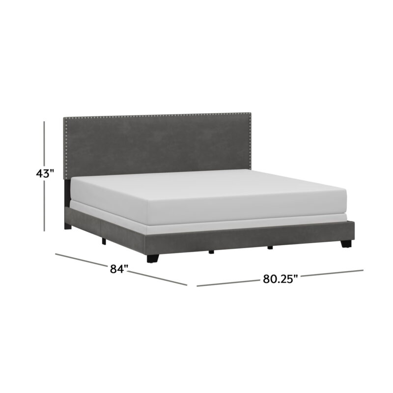 Willow Nailhead Trim Upholstered King Bed, Charcoal Faux Leather - Image 4